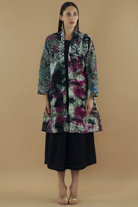 Shop Yavi Multi Color Silk Velvet Long Jacket Online at Aza Fashions Shop_Yavi_Multi Color Silk Velvet Long Jacket _Online_at_Aza_Fashions