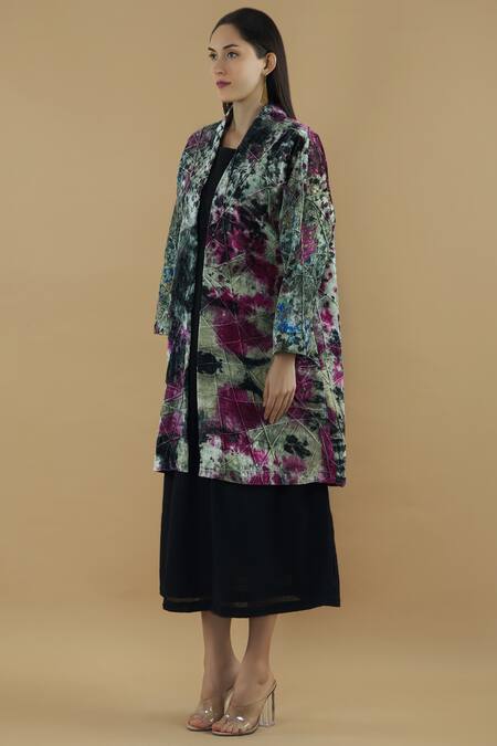 Buy Yavi Multi Color Silk Velvet Long Jacket Online at Aza Fashions Buy_Yavi_Multi Color Silk Velvet Long Jacket _Online_at_Aza_Fashions