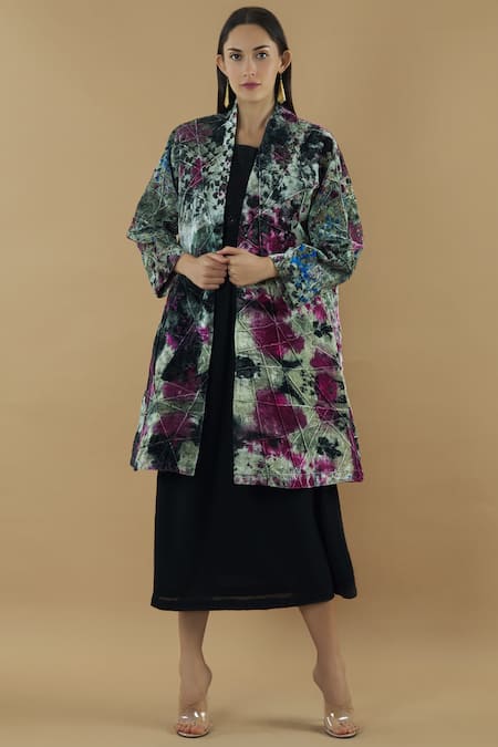 Yavi Silk Velvet Long Jacket 