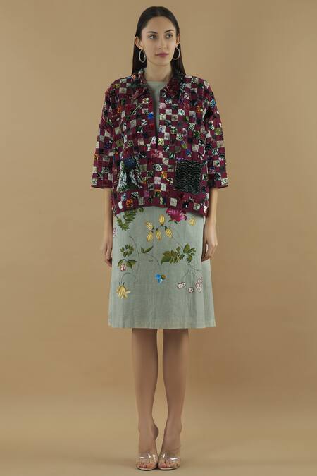 Shop Yavi Purple Cotton Spread Collar Embroidered Jacket Online at Aza Fashions Shop_Yavi_Purple Cotton Spread Collar Embroidered Jacket _Online_at_Aza_Fashions