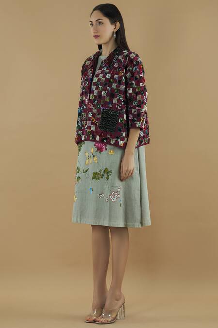 Yavi Purple Cotton Spread Collar Embroidered Jacket Online at Aza Fashions Yavi_Purple Cotton Spread Collar Embroidered Jacket _Online_at_Aza_Fashions