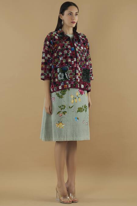 Buy Yavi Purple Cotton Spread Collar Embroidered Jacket Online at Aza Fashions Buy_Yavi_Purple Cotton Spread Collar Embroidered Jacket _Online_at_Aza_Fashions