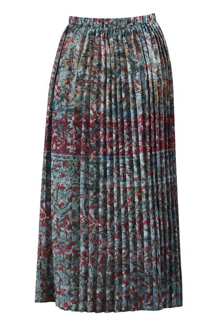 Yavi_Multi Color Polyester Silk Pleated Midi Skirt _Online_at_Aza_Fashions