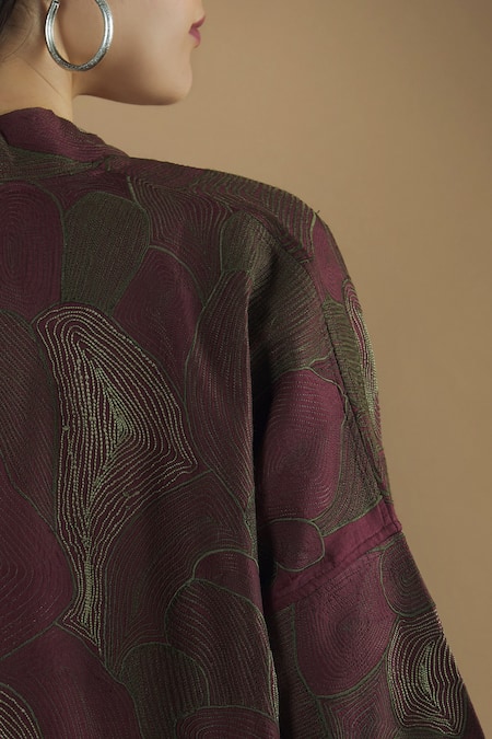 Yavi Purple Silk Embroidered Jacket at Aza Fashions Yavi_Purple Silk Embroidered Jacket _at_Aza_Fashions