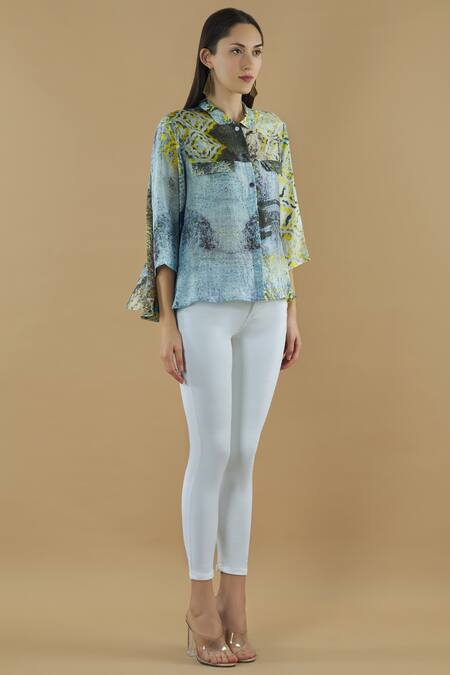 Yavi Multi Color Silk Spread Collar Printed Shirt Online at Aza Fashions Yavi_Multi Color Silk Spread Collar Printed Shirt _Online_at_Aza_Fashions