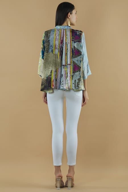 Shop Yavi Multi Color Silk Spread Collar Printed Shirt at Aza Fashions Shop_Yavi_Multi Color Silk Spread Collar Printed Shirt _at_Aza_Fashions