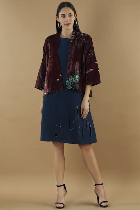 Yavi Silk Velvet Printed Jacket 