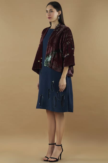 Buy_Yavi_Wine Silk Velvet Printed Jacket _Online_at_Aza_Fashions