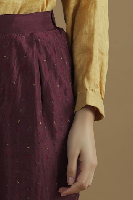 Buy_Yavi_Maroon Silk Embroidered Pants_Online_at_Aza_Fashions