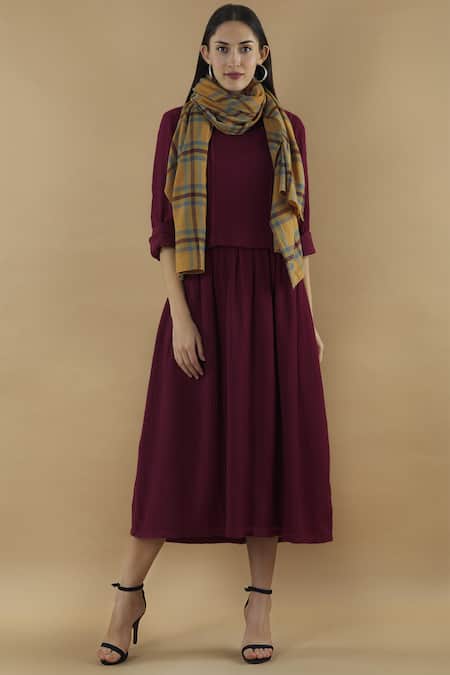 Yavi_Yellow Checkered Stole _Online_at_Aza_Fashions