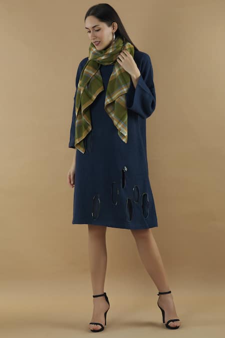 Yavi_Green Checkered Stole _Online_at_Aza_Fashions