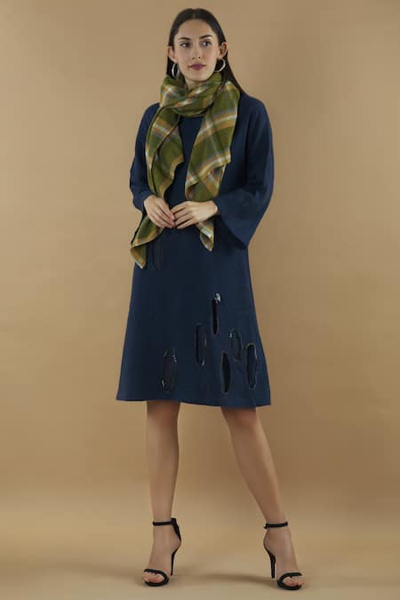 Buy_Yavi_Green Checkered Stole _Online_at_Aza_Fashions