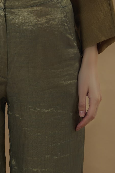 Buy_Yavi_Gold Tissue High Waist Pants_Online_at_Aza_Fashions