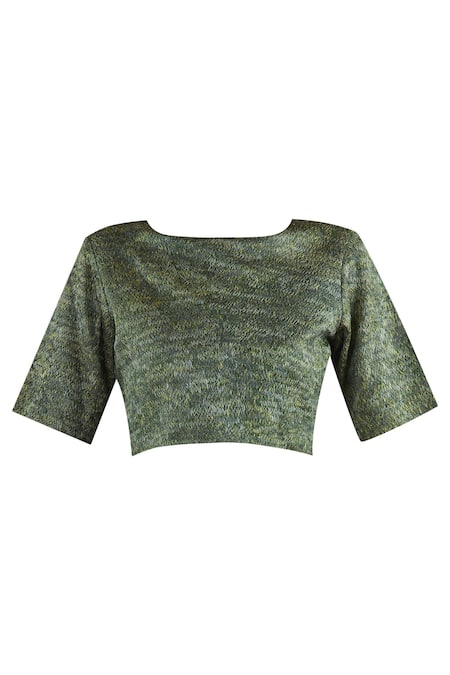 Shop Yavi Green Silk Round Textured Top Online at Aza Fashions Shop_Yavi_Green Silk Round Textured Top_Online_at_Aza_Fashions