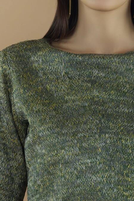 Yavi Green Silk Round Textured Top at Aza Fashions Yavi_Green Silk Round Textured Top_at_Aza_Fashions