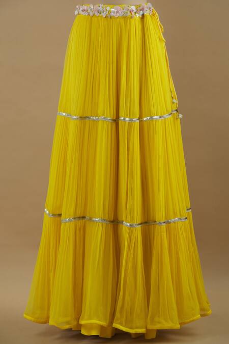 Shop Divya Kanakia Yellow Net, Chiffon V Neck Embellished Flared Lehenga Set Online at Aza Fashions Shop_Divya Kanakia_Yellow Net, Chiffon V Neck Embellished Flared Lehenga Set _Online_at_Aza_Fashions