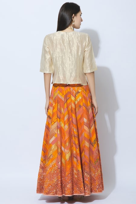 Shop Priyanka Raajiv Orange Silk Round Blouse And Lehenga Set at Aza Fashions Shop_Priyanka Raajiv_Orange Silk Round Blouse And Lehenga Set _at_Aza_Fashions