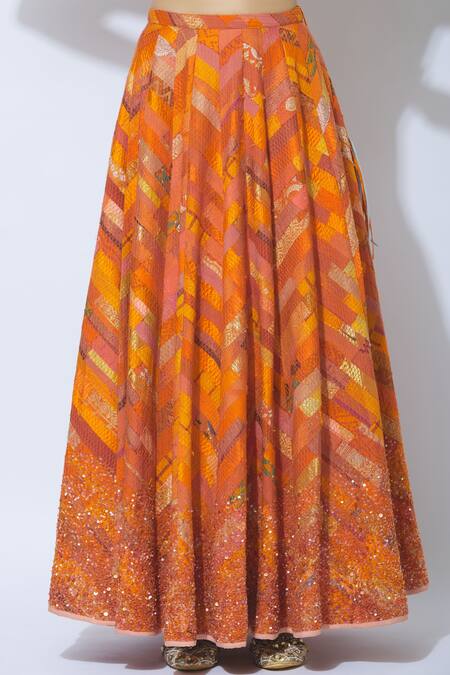 Shop Priyanka Raajiv Orange Silk Round Blouse And Lehenga Set Online at Aza Fashions Shop_Priyanka Raajiv_Orange Silk Round Blouse And Lehenga Set _Online_at_Aza_Fashions