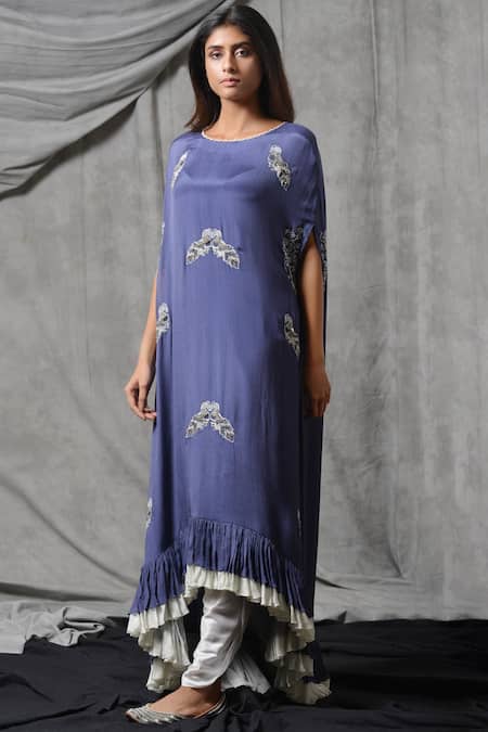 Shop_Eclat By Prerika Jalan_Purple Chiffon Round Embroidered Kurta Dhoti Pant Set _Online_at_Aza_Fashions