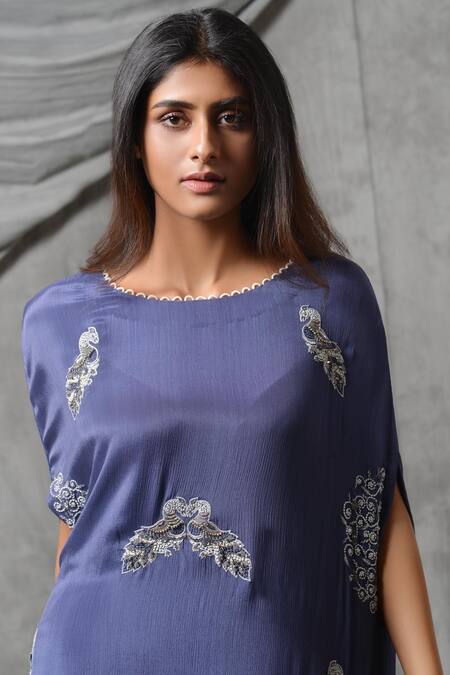 Eclat By Prerika Jalan_Purple Chiffon Round Embroidered Kurta Dhoti Pant Set _at_Aza_Fashions