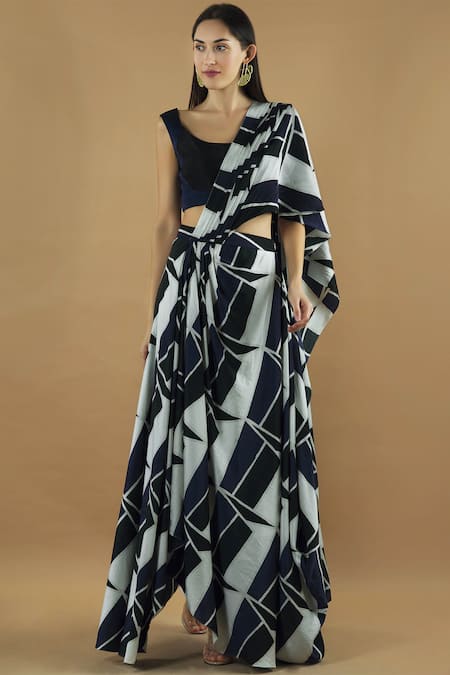 Vedika M Pre-Draped Printed Saree with Blouse 