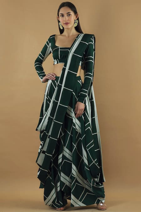Vedika M Pre-Draped Printed Saree with Blouse 