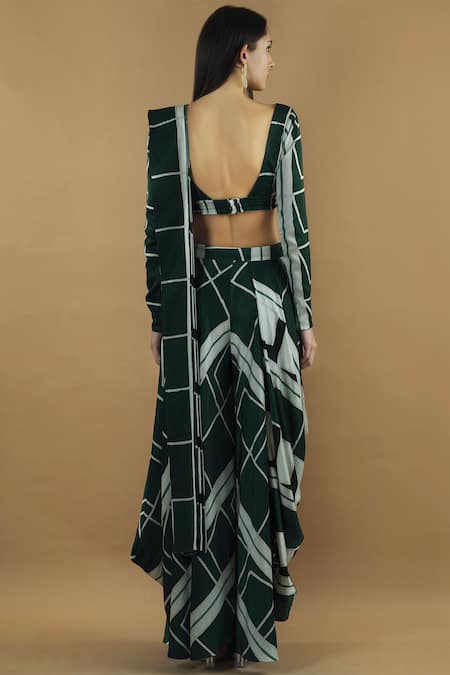 Vedika M Pre-Draped Printed Saree with Blouse 