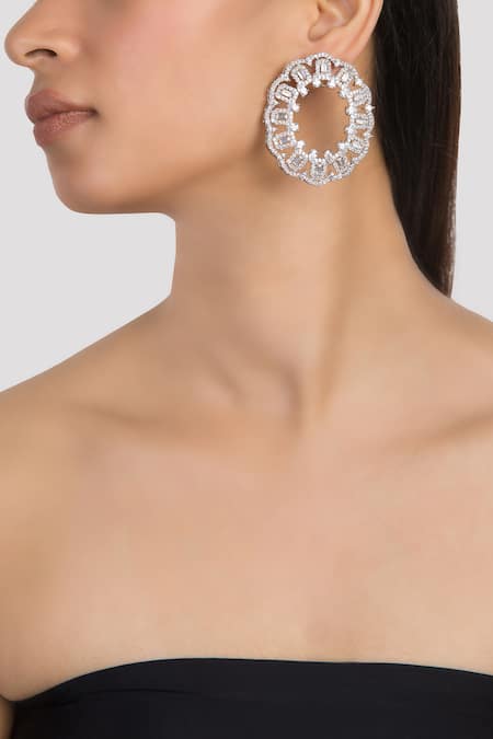 Nayirah Silver Plated Crystals Hoops