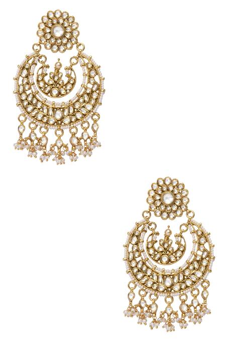Shop_Nayirah_Gold Plated Kundan Chandbalis_at_Aza_Fashions