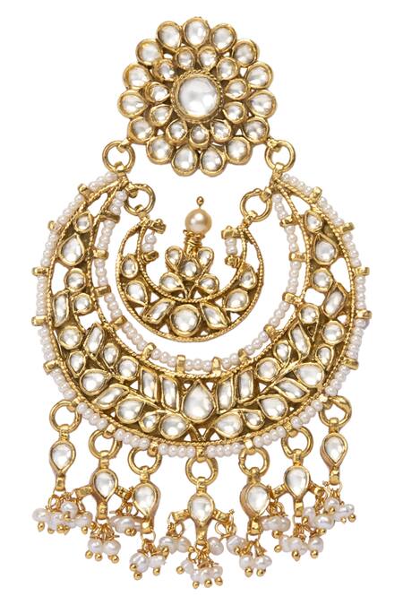 Nayirah_Gold Plated Kundan Chandbalis_Online_at_Aza_Fashions