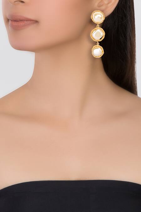 Nayirah Gold Plated Pearls Circular Dangler Earrings
