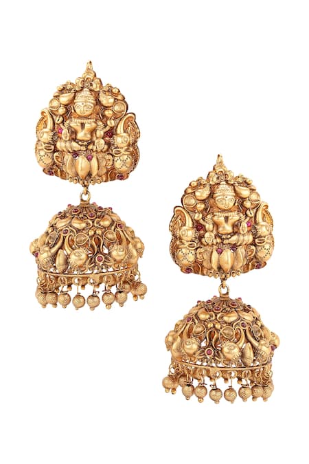 joules by radhika Gold Plated Stones Antique Jhumkas