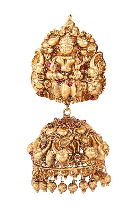 Buy_Joules By Radhika_Gold Plated Stones Antique Jhumkas_Online_at_Aza_Fashions