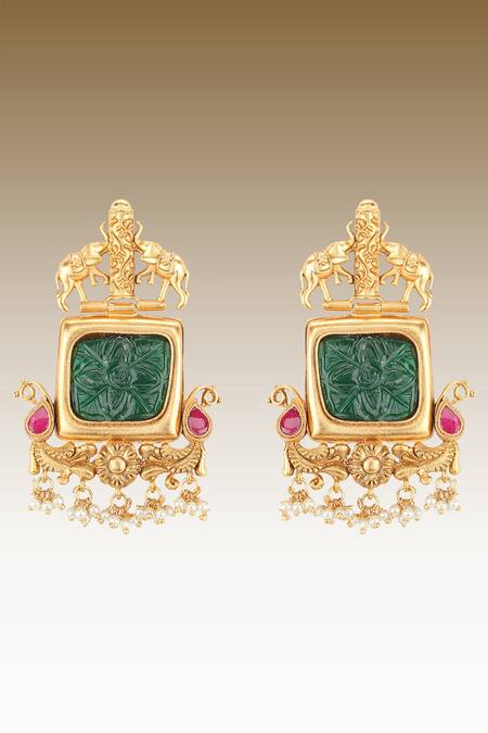 Joules By Radhika_Gold Plated Stones Antique Danglers_Online_at_Aza_Fashions