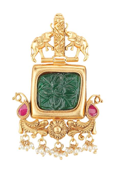 Buy_Joules By Radhika_Gold Plated Stones Antique Danglers_Online_at_Aza_Fashions