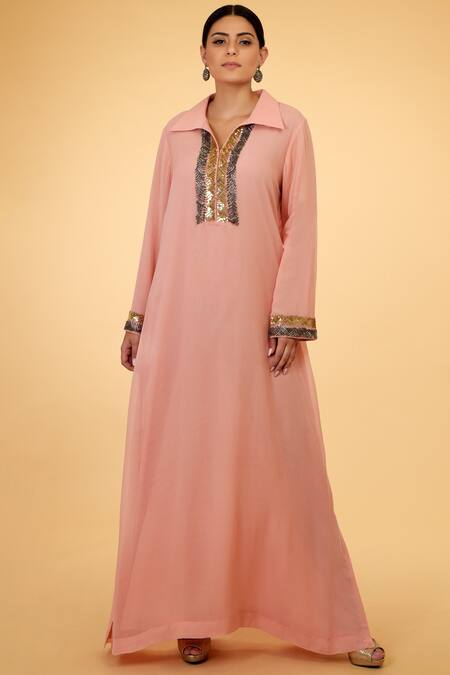 Talking Threads Peach Georgette Embellished Kaftan