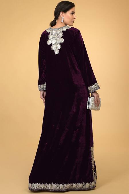 Shop_Talking Threads_Purple Silk Velvet Round Kaftan _at_Aza_Fashions