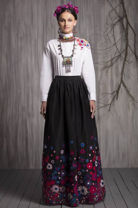 leather long black fringe skirt