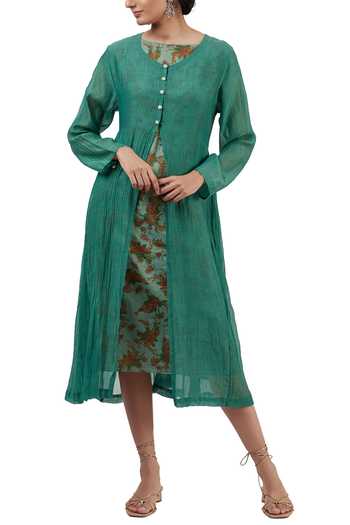 Buy Shades of India Green Silk Long Jacket Online | Aza Fashion.