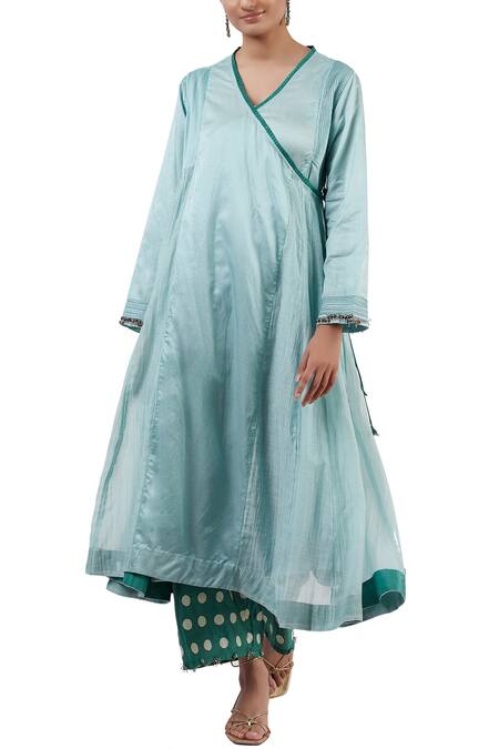 Shades of India Blue Silk Cotton Angarkha Kurta