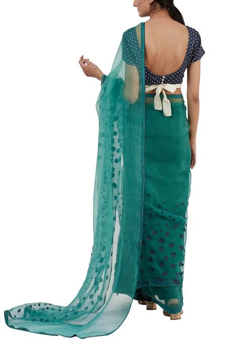 Shop_Shades of India_Green Silk Embroidered Saree_at_Aza_Fashions