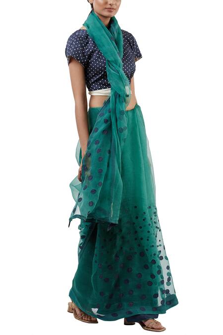 Shades of India_Green Silk Embroidered Saree_Online_at_Aza_Fashions