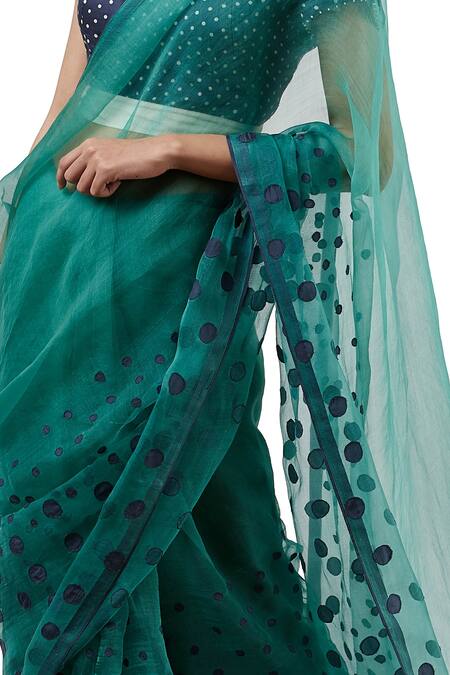 Shop_Shades of India_Green Silk Embroidered Saree_Online_at_Aza_Fashions