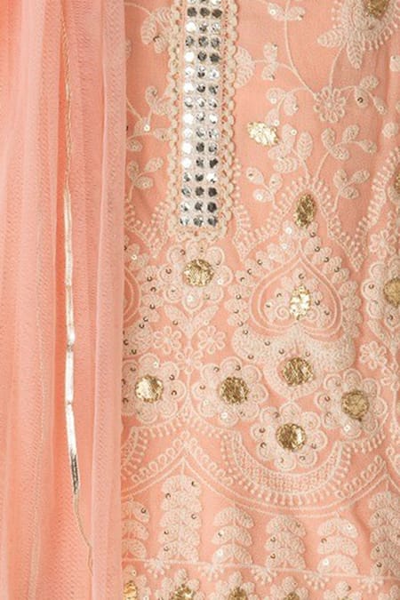 Shruti Jalan_Peach , Chinon Chikankari Kurta Sharara Set_Online_at_Aza_Fashions