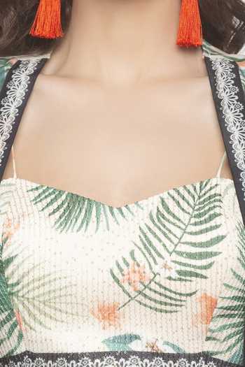 Buy_Soup By Sougat Paul_Off White Chiffon, Sequence Sweetheart Neck Printed Jacket Pant Set _Online_at_Aza_Fashions