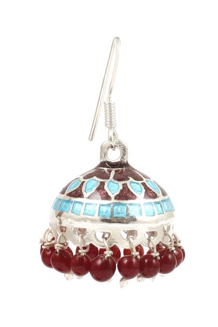 Sangeeta Boochra_Silver Plated Meenakari, Metal Jhumka Earrings_Online_at_Aza_Fashions