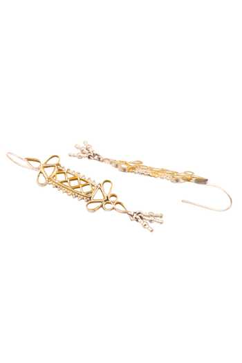 Sangeeta Boochra_Gold Plated Mirrors, Metallic Thread Carved Long Earrings _Online_at_Aza_Fashions
