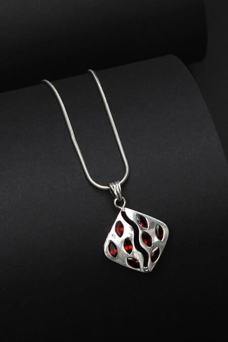 Buy_Sangeeta Boochra_Silver Plated Stone, Metal Pendant Necklace_Online_at_Aza_Fashions
