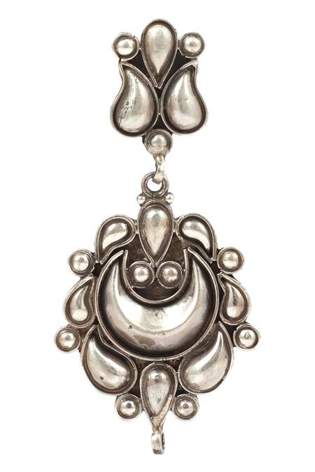 Buy_Sangeeta Boochra_Silver Plated Embroidery Carved Danglers _Online_at_Aza_Fashions