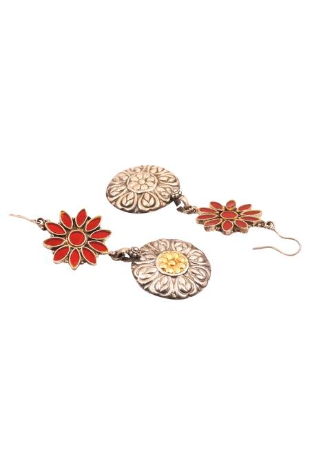 Sangeeta Boochra_Silver Plated Glass, Metal Carved Dangler Earrings_Online_at_Aza_Fashions